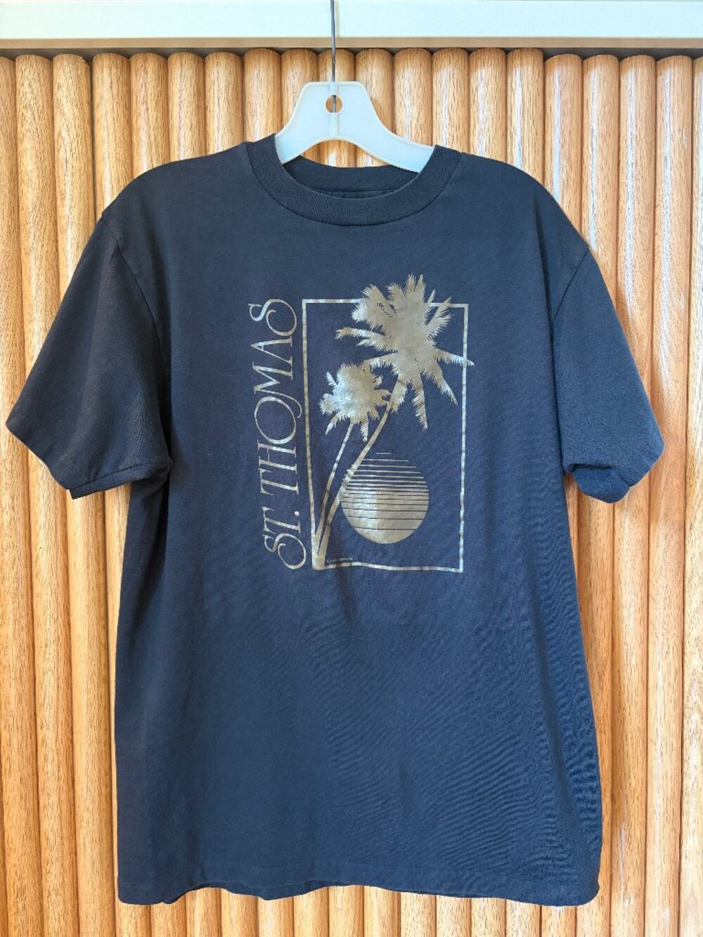 🌴 Vintage 1987 St. Thomas Palm Tree T-Shirt • Gold Lame Graphic • Large